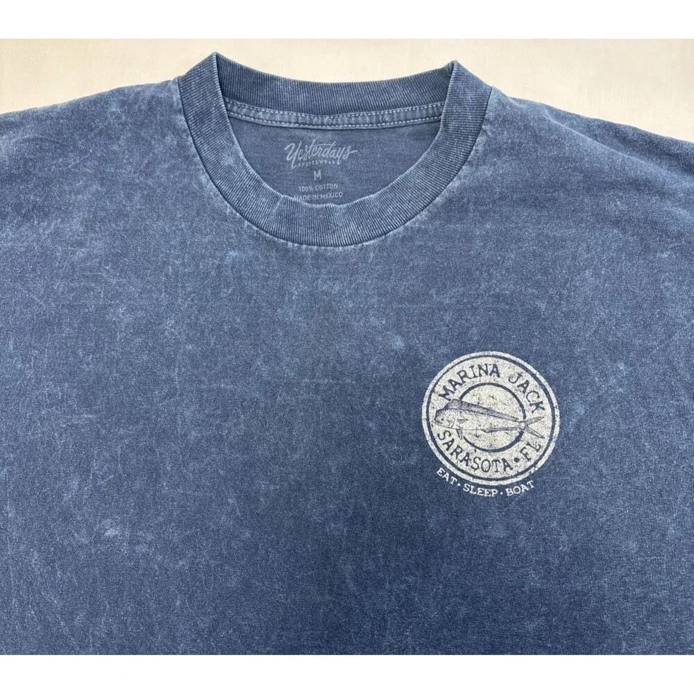 Yesterdays Sportswear T Shirt Blue distressed wash Mens Medium Short Sleeve Crew